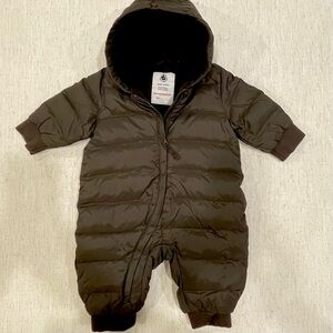 Petit Bateau Down Filled Brown Winter Hooded Snowsuit Baby 6 Months